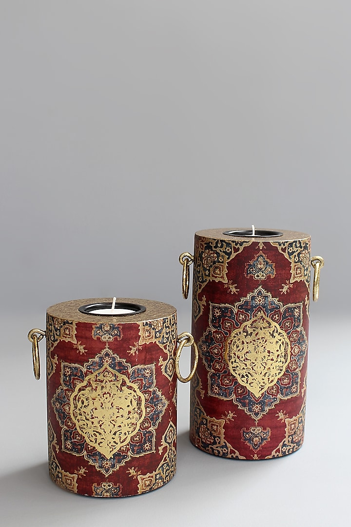 Maroon Candle Holders (Set of 2) by Karo