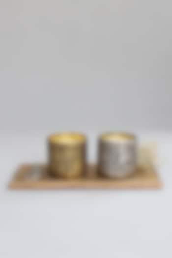 Gold & Silver Wood Candle Votives With Tray by Karo