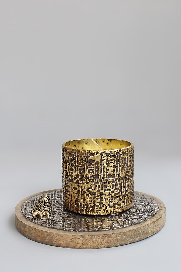 Gold & Silver Wood Candle Votive With Tray by Karo