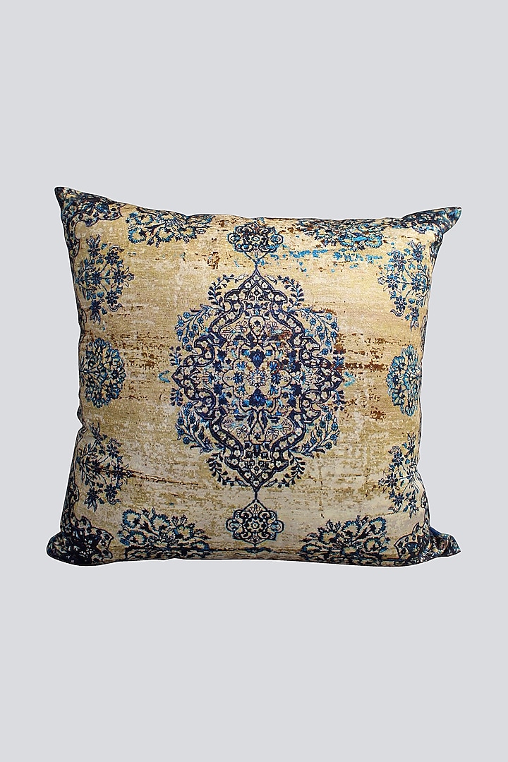Blue Cushion Cover With Intricate Design by Karo