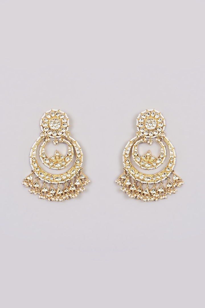 Gold Finish Kundan Polki & Beaded Chandbali Earrings by Kreart at Pernia's Pop Up Shop