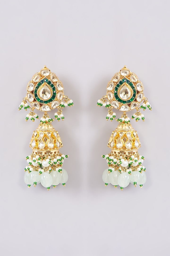 Gold Finish Kundan Polki & Green Stone Choker Necklace Set by Kreart at Pernia's Pop Up Shop