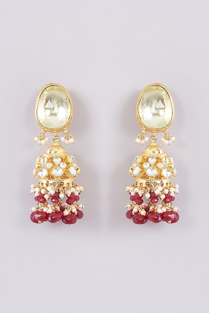 Gold Finish Kundan Polki & Red Stone Choker Necklace Set by Kreart at Pernia's Pop Up Shop