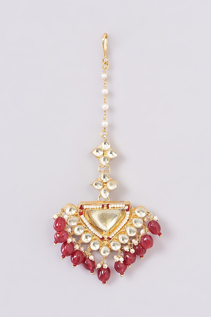 Gold Finish Kundan Polki & Red Stone Choker Necklace Set by Kreart at Pernia's Pop Up Shop