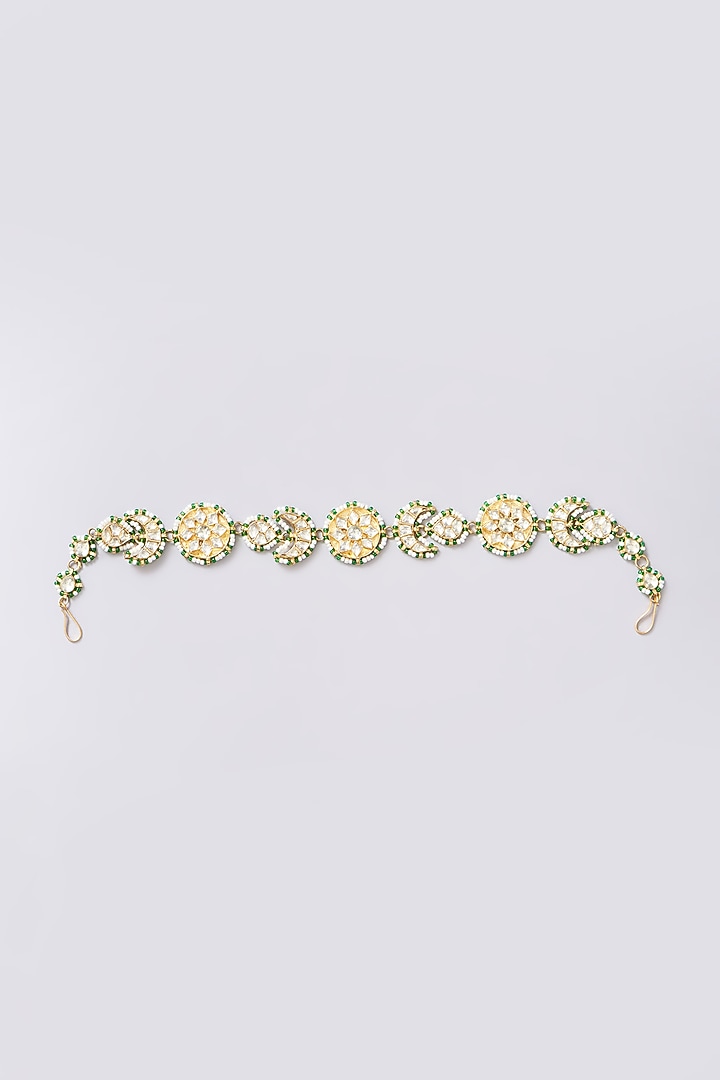 Gold Finish Kundan Polki & Multi-Colored Beaded Headpiece by Kreart at Pernia's Pop Up Shop