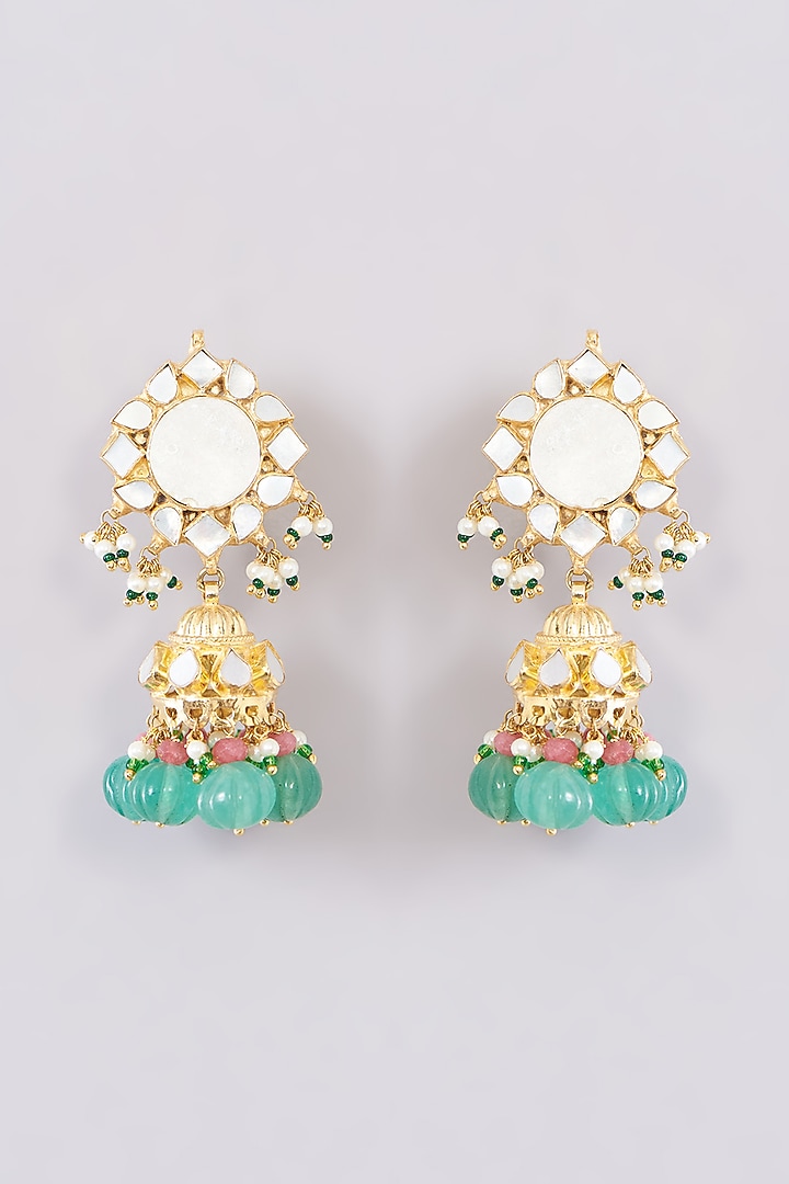 Gold Finish Kundan Polki & Green Beaded Choker Necklace Set by Kreart at Pernia's Pop Up Shop