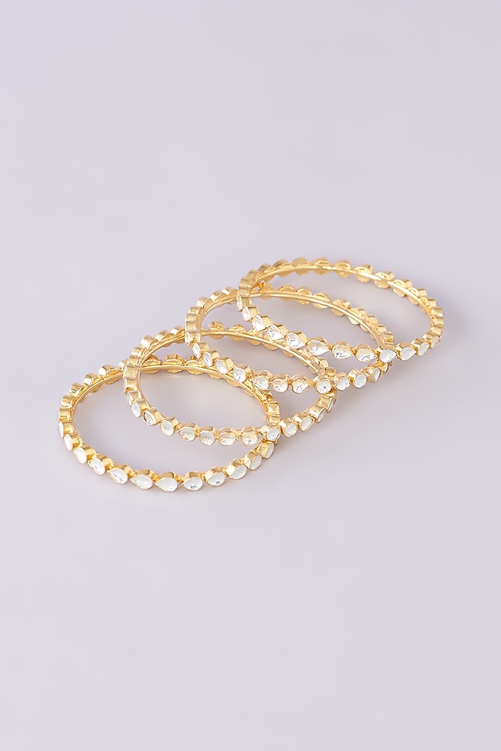 Gold Finish Kundan Polki Bangles (Set of 4) by Kreart at Pernia's Pop Up Shop