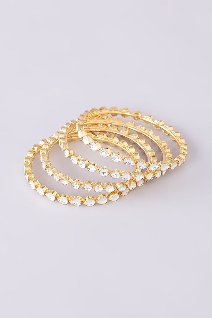 Gold Finish Kundan Polki Bangles (Set of 4) by Kreart at Pernia's Pop Up Shop