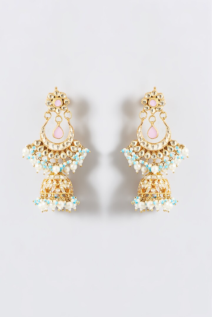 Gold Finish Kundan Polki & Firoza Beaded Necklace Set by Kreart at Pernia's Pop Up Shop