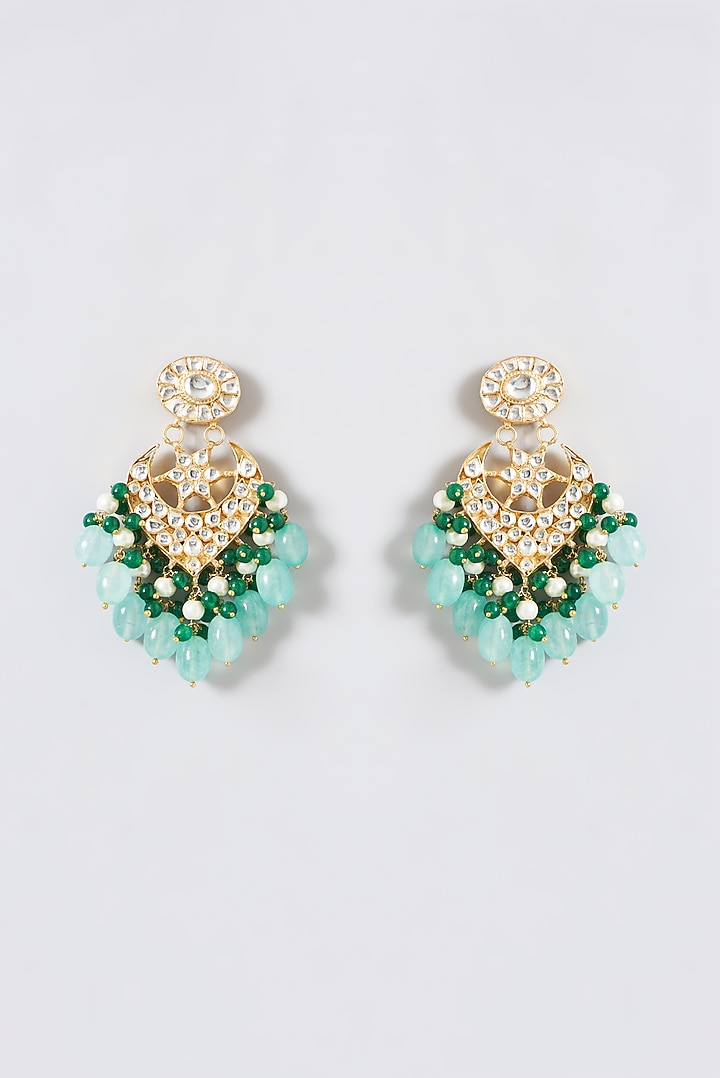 Gold Finish Kundan Polki & Green Beaded Choker Necklace Set by Kreart at Pernia's Pop Up Shop