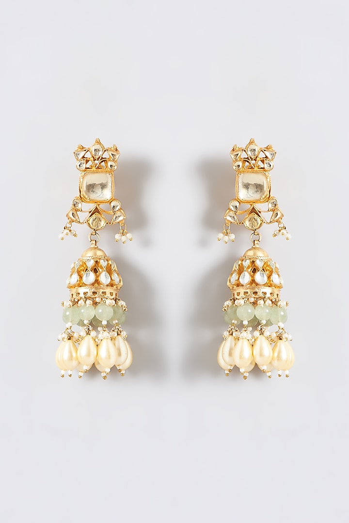 Gold Finish Kundan Polki & Gold Shell Pearl Choker Necklace Set by Kreart at Pernia's Pop Up Shop
