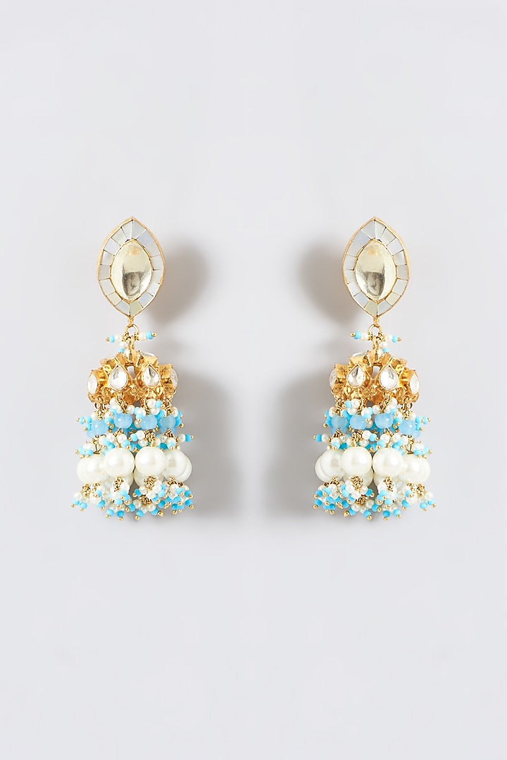 Gold Finish Kundan Polki & Blue Stone Choker Necklace Set by Kreart at Pernia's Pop Up Shop