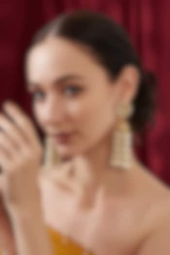 Gold Finish Kundan Polki & Pearl Beaded Jhumka Earrings by Kreart at Pernia's Pop Up Shop