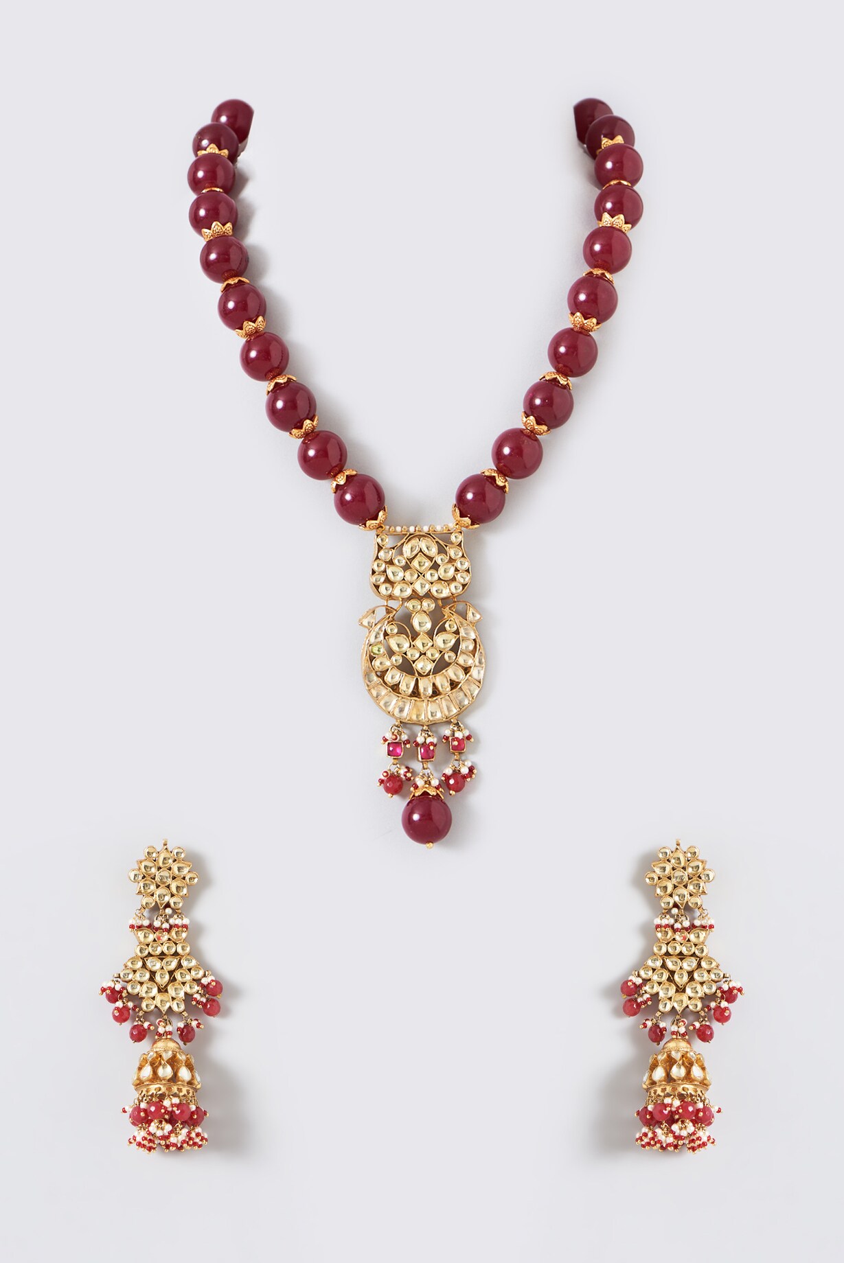 Kreart - Gold Finish Kundan Polki & Pearl String Long Designer Necklace Set for Women at Pernia's Pop-Up Shop