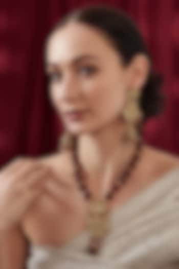 Gold Finish Kundan Polki & Ruby Tumble Long Necklace Set by Kreart
