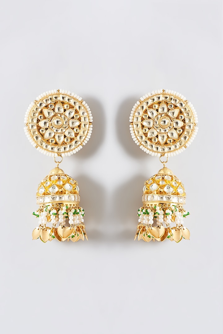 Gold Finish Kundan Polki Jhumka Earrings by Kreart at Pernia's Pop Up Shop