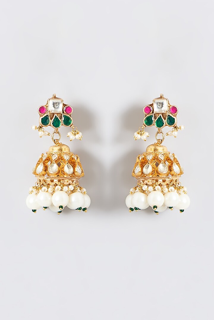 Gold Finish Multi-Colored Kundan Polki Long Necklace Set by Kreart at Pernia's Pop Up Shop