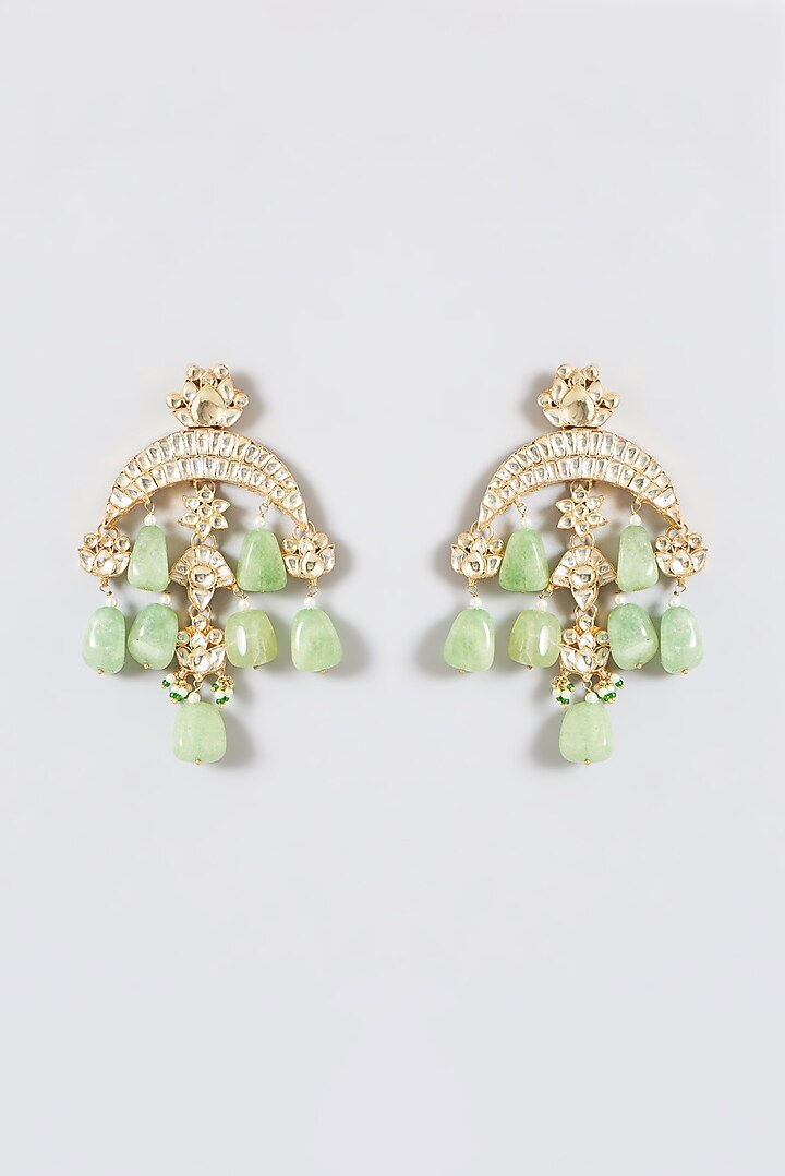Gold Finish Kundan Polki & Green Tumble Long Necklace Set by Kreart at Pernia's Pop Up Shop