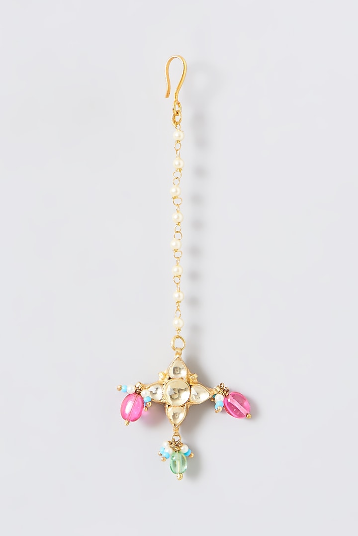 Gold Finish Multi-Colored Kundan Polki Choker Necklace Set by Kreart at Pernia's Pop Up Shop