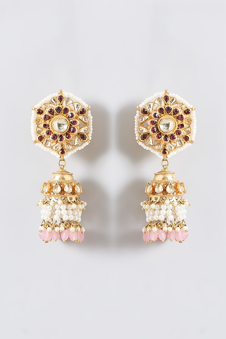 Gold Finish Kundan Polki & Ruby Stone Choker Necklace Set by Kreart at Pernia's Pop Up Shop