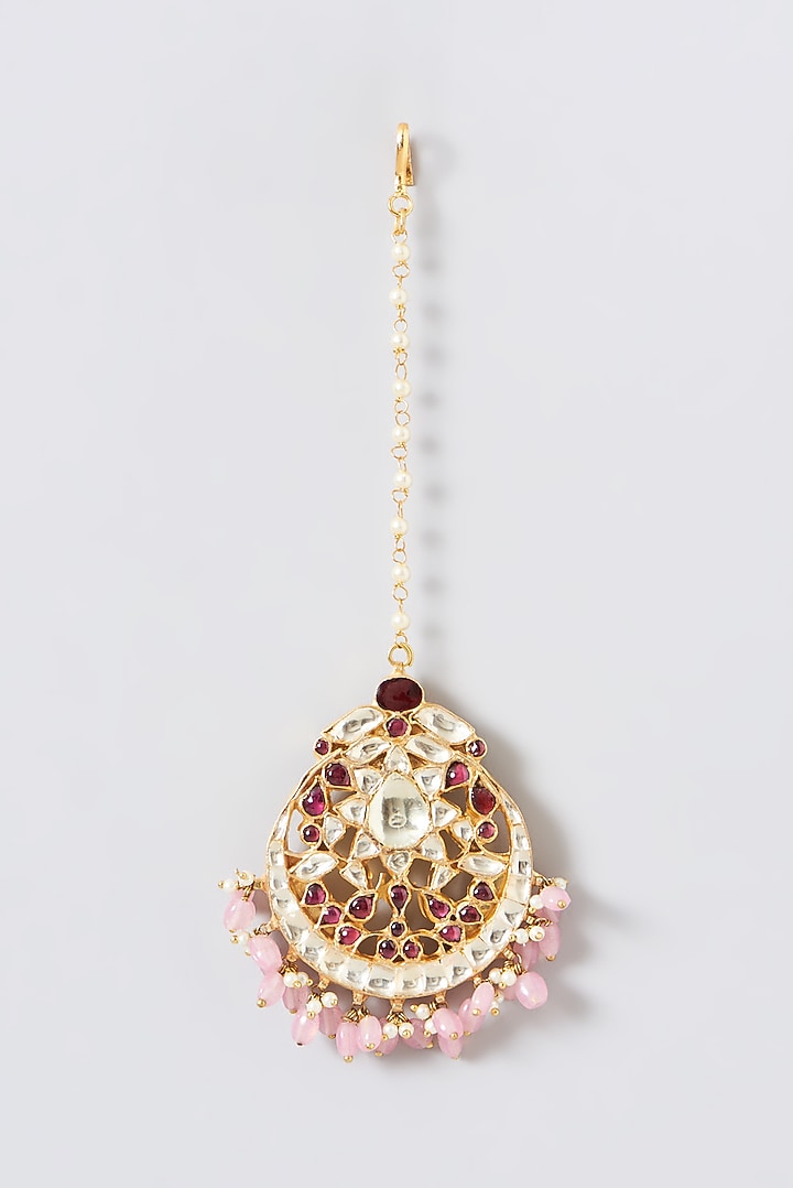 Gold Finish Kundan Polki & Ruby Stone Choker Necklace Set by Kreart at Pernia's Pop Up Shop