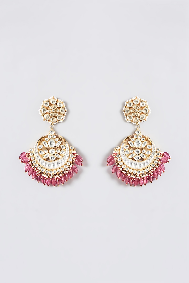 Gold Finish Kundan Polki & Pink Tourmaline Choker Necklace Set by Kreart at Pernia's Pop Up Shop