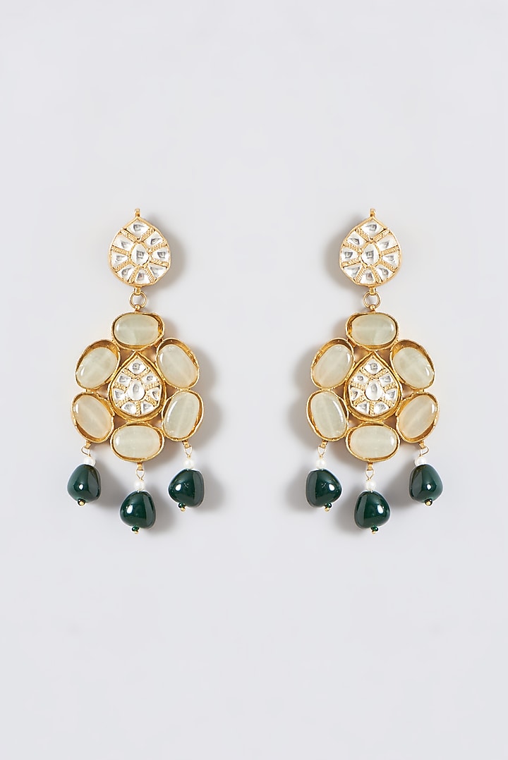 Gold Finish Kundan Polki & Pearl Pendant Necklace Set by Kreart at Pernia's Pop Up Shop
