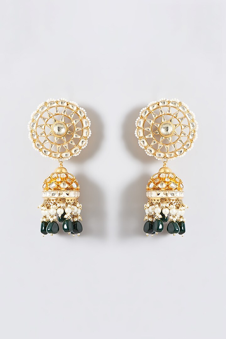 Gold Finish Kundan Polki & Green Stone Choker Necklace Set by Kreart at Pernia's Pop Up Shop