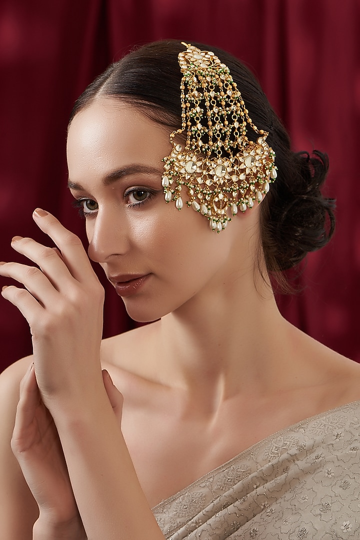 Gold Finish Kundan Polki & Beaded Pasa by Kreart at Pernia's Pop Up Shop