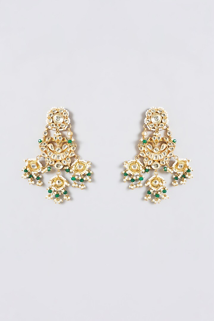 Gold Finish Kundan Polki & Green Beaded Necklace Set by Kreart at Pernia's Pop Up Shop