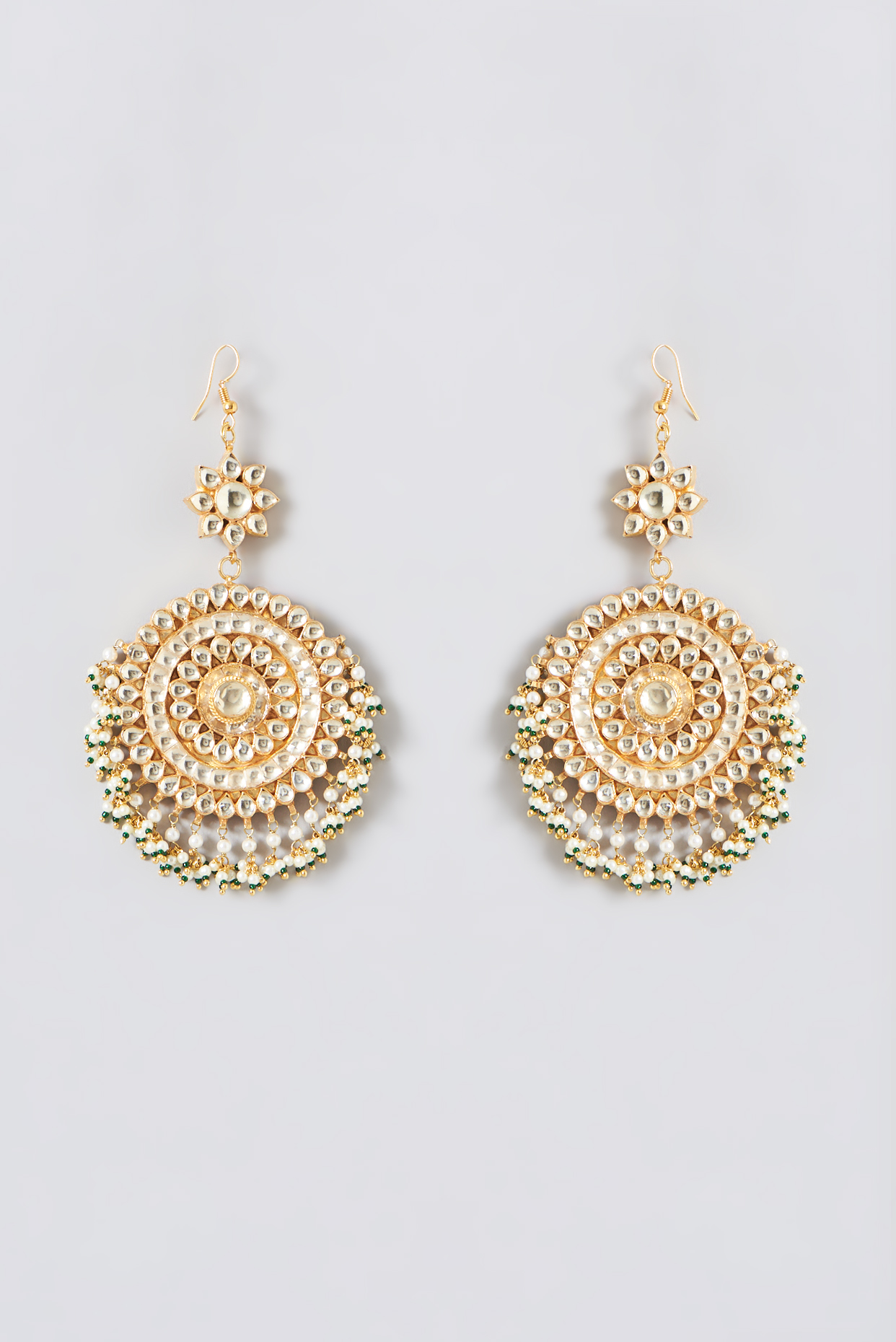 Gold Finish Kundan Polki Chandbali Earrings by Kreart