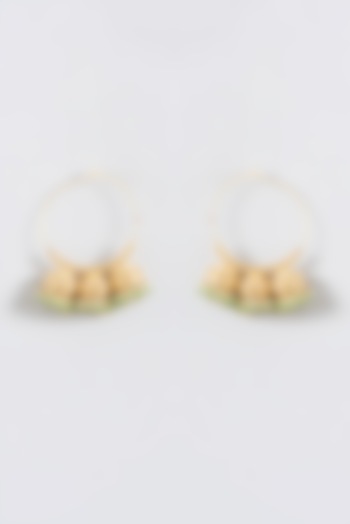 Gold Finish Kundan Polki Hoop Earrings by Kreart