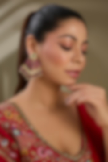 Gold Finish Kundan Polki & Ruby Beaded Chandbali Earrings by Kreart at Pernia's Pop Up Shop