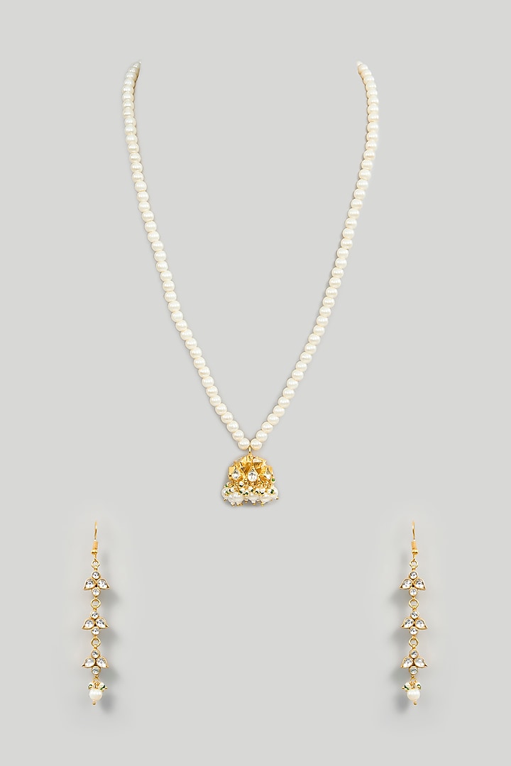 Gold Finish Kundan Polki Pendant Necklace Set by Kreart at Pernia's Pop Up Shop