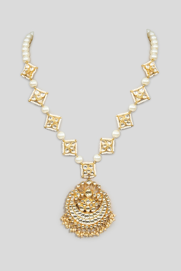 Gold Finish Kundan Polki Long Necklace by Kreart at Pernia's Pop Up Shop