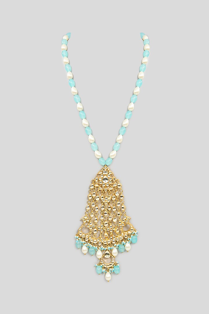 Gold Finish Kundan Polki & Multi-Colored Beaded Long Pendant Necklace by Kreart at Pernia's Pop Up Shop