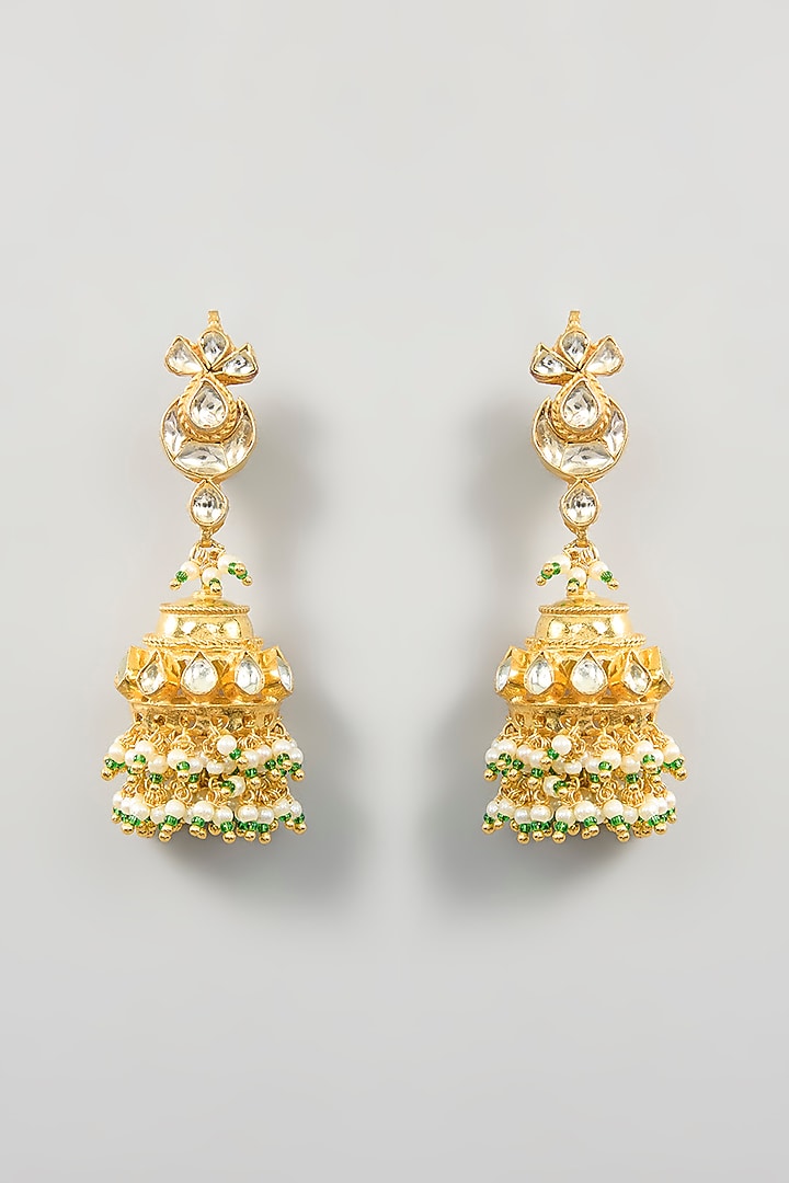 Gold Finish Kundan Polki & Green Beaded Choker Necklace Set by Kreart at Pernia's Pop Up Shop