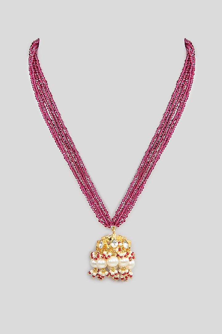 Gold Finish Kundan Polki & Red String Pendant Necklace by Kreart at Pernia's Pop Up Shop