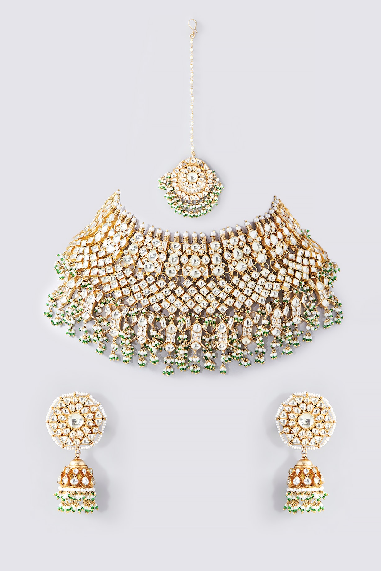 Kreart - Gold Finish Kundan Polki & Pearl String Long Designer Necklace Set for Women at Pernia's Pop-Up Shop