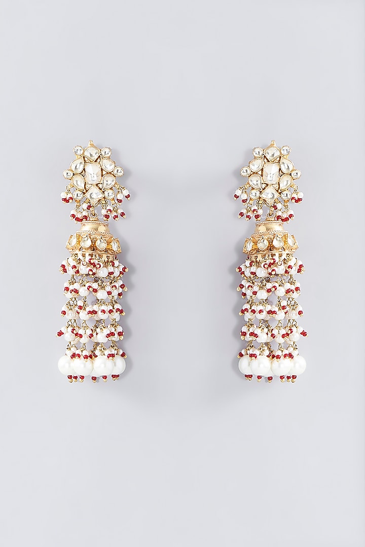 Gold Finish Kundan Polki & Red Beaded Choker Necklace Set by Kreart at Pernia's Pop Up Shop
