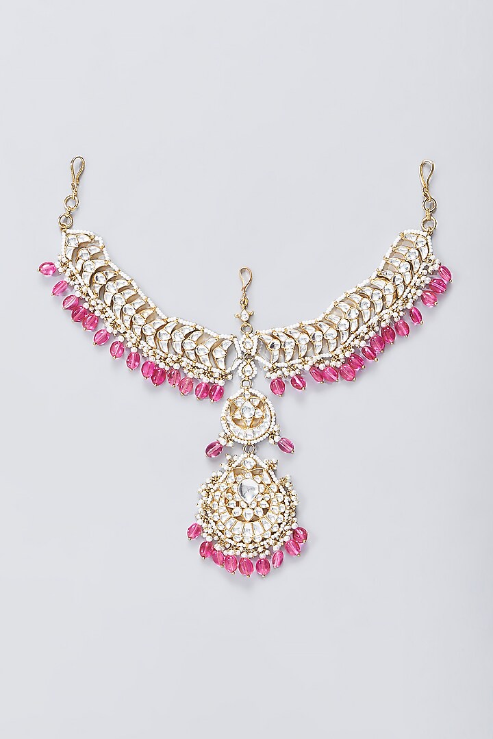 Gold Kundan Polki & Ruby Choker Necklace Set by Kreart at Pernia's Pop Up Shop