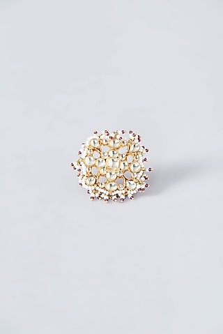 Gold Finish Kundan Polki Ring by Kreart
