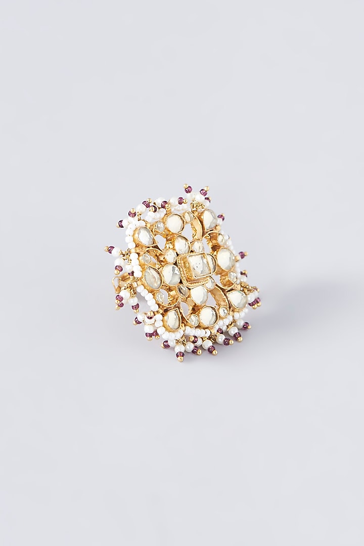 Gold Finish Kundan Polki Ring by Kreart at Pernia's Pop Up Shop