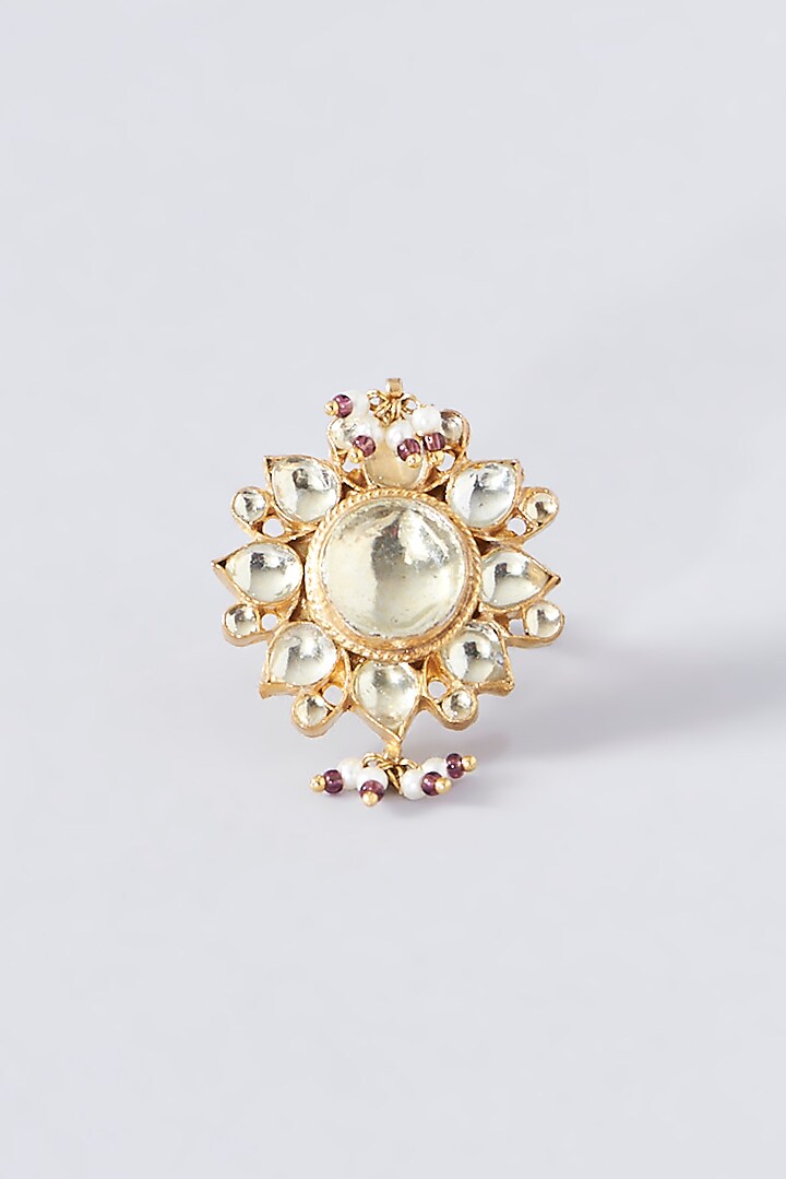 Gold Finish Kundan Polki & Bead Ring by Kreart