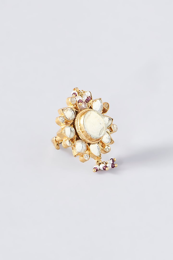 Gold Finish Kundan Polki & Bead Ring by Kreart at Pernia's Pop Up Shop