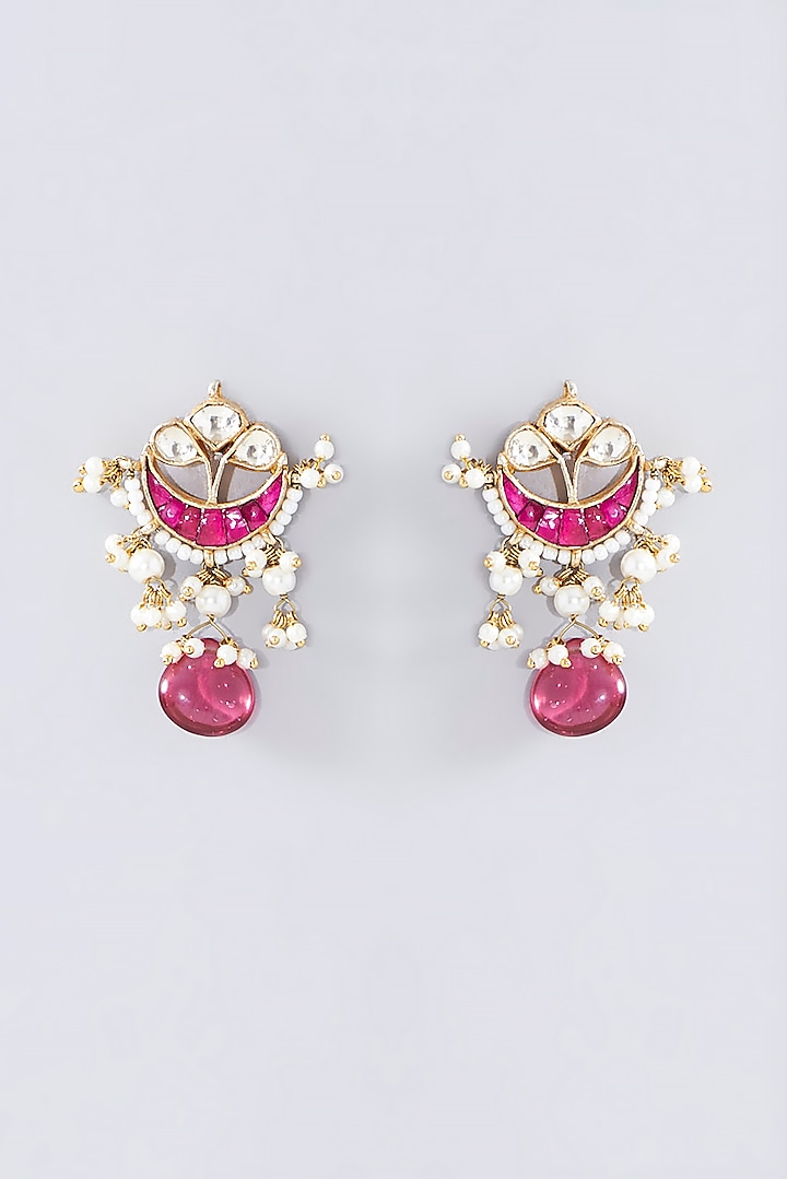 Gold Finish Kundan Polki & Ruby Choker Necklace Set by Kreart at Pernia's Pop Up Shop