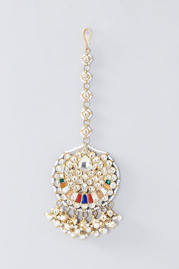 Gold Finish Multi-Colored Kundan Polki Choker Necklace Set by Kreart at Pernia's Pop Up Shop