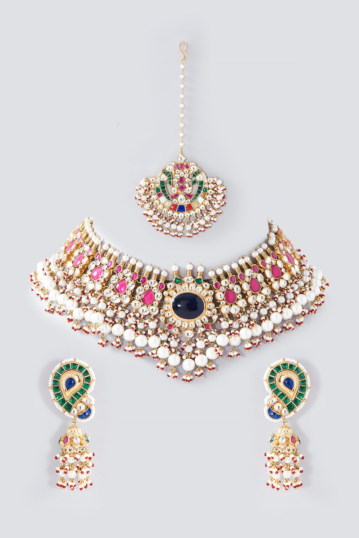 Kreart - Gold Finish Kundan Polki & Pearl String Long Designer Necklace Set for Women at Pernia's Pop-Up Shop