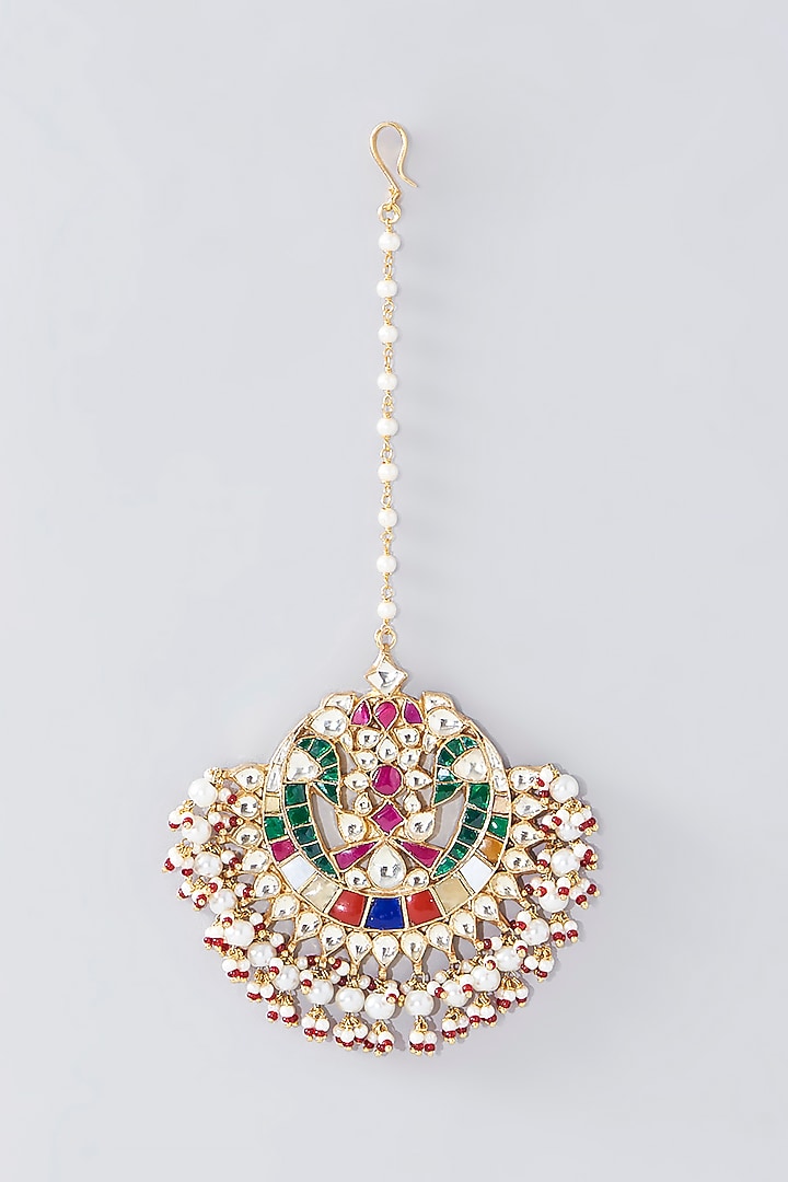 Gold Finish Multi-Colored Kundan Polki Choker Necklace Set by Kreart at Pernia's Pop Up Shop