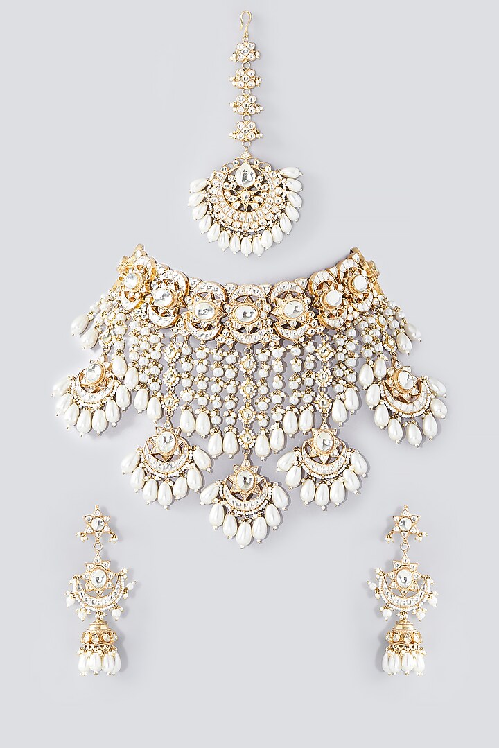 Gold Finish Kundan Polki Choker Necklace Set by Kreart at Pernia's Pop Up Shop